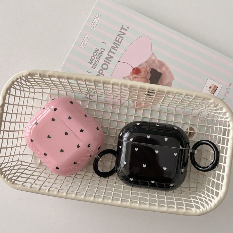 IMD Anti-fall Earphone Case with Pendant For Apple AirPods 1/2, Pro,Pro 2, AirPods 3, Airpods 4 ,Black-Pink Heart Pattern,