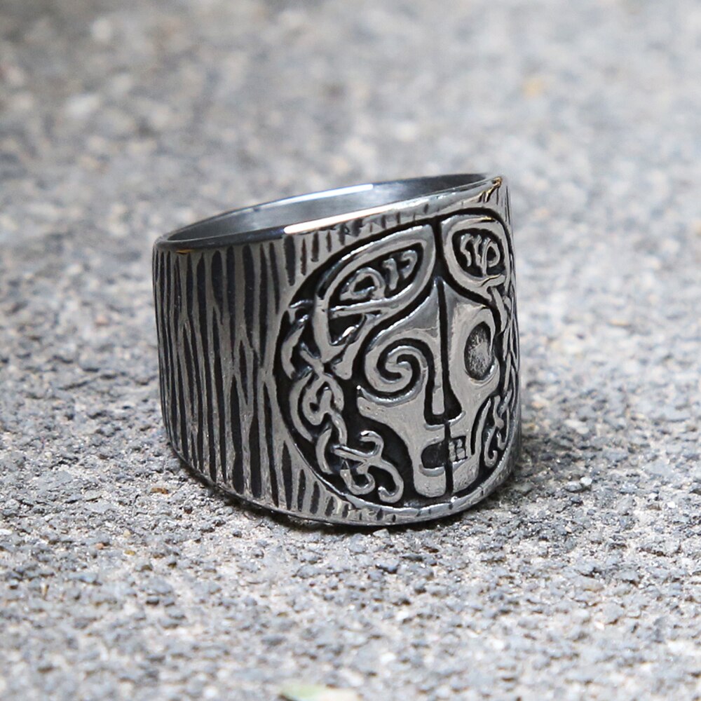 Vintage Nordic Mythical Goddess Hel Ring Men&#39;s Viking Hera Runes Stainless Steel Celtic Amulet Ring Pagan Jewelry