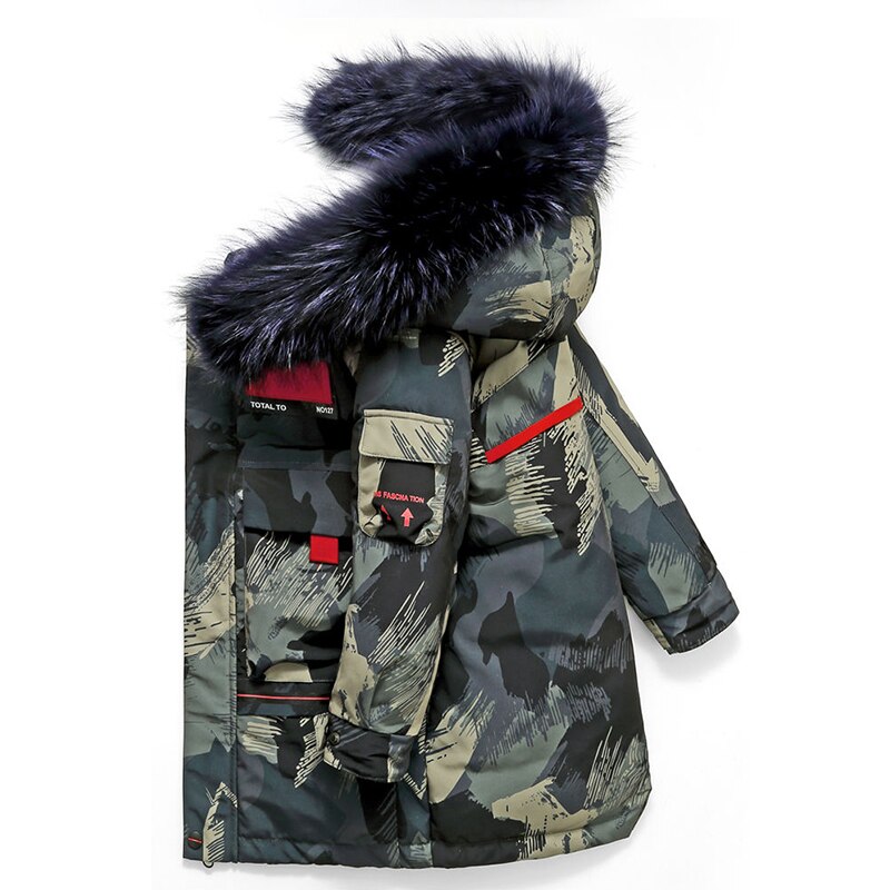 10 11 12 Jaar Tiener Jongens Camouflage Gewatteerde Fur Hooded Jassen Winter Vermomming Jas Kids Tiener Kleding Bovenkleding Outfits