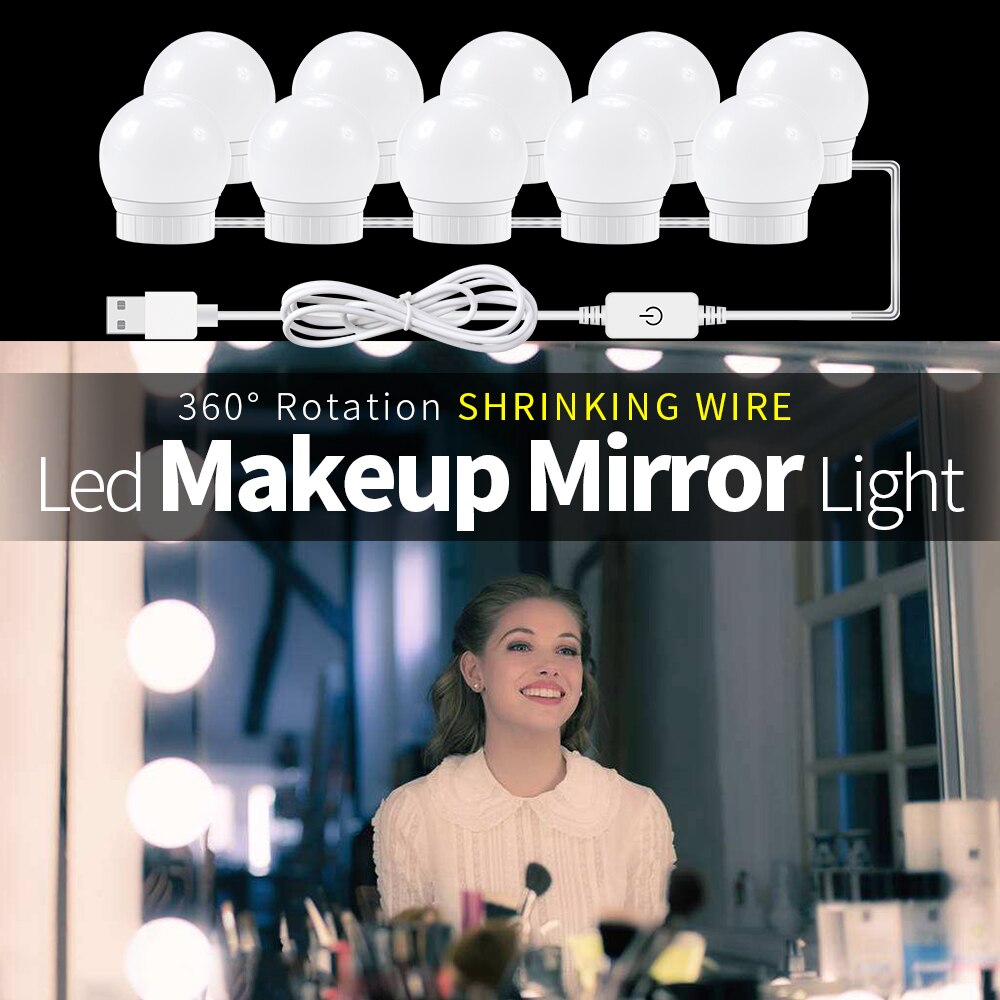 Hollywood forfængelighedslampe led 12v makeup spejl lyspære trinløs dæmpbar væglampe 2 6 10 14 pærer kit til toiletbord
