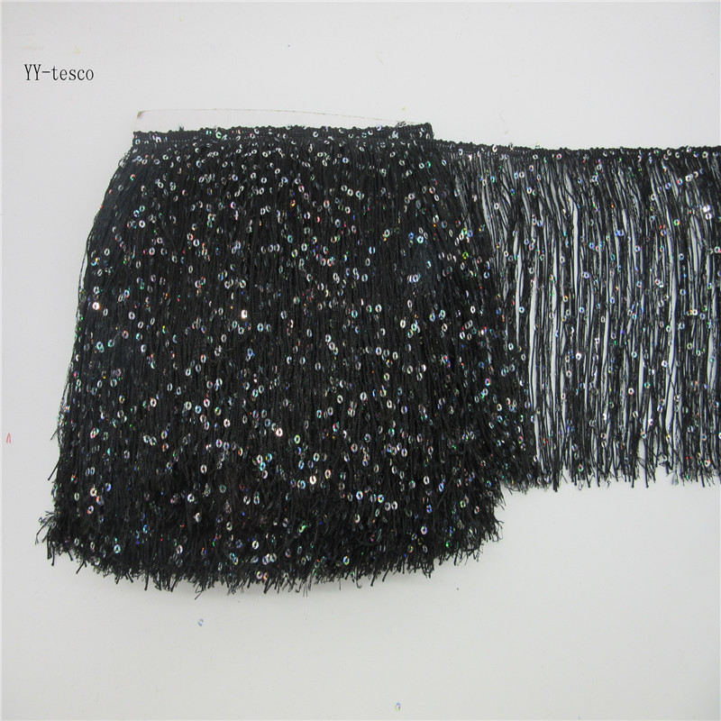 YY-tesco 10 Meters 20cm Wide Lace Fringe Trim Tassel Fringe Trimming For DIY Latin Dress Stage Clothes Accessories Lace Ribbon: black