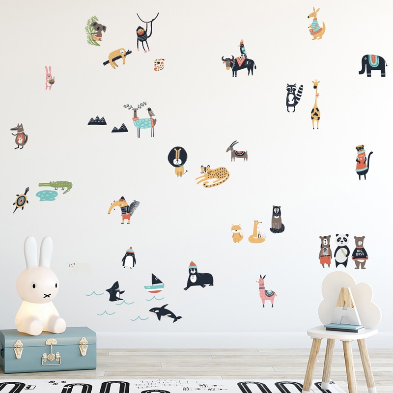 Cartoon Dier Alpaca Panda Bear Diy Muursticker Nordic Stijl Baby Kinderen Kamer Muurschildering Decals Nursery Home Decor