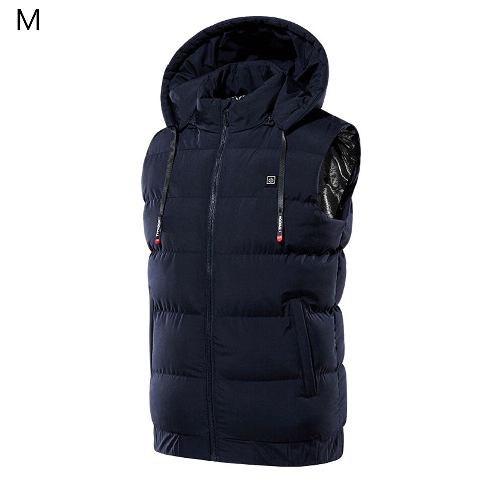9 Areas Heated Jackets Intelligent Temperature Control Fever Keep Warm Cotton Waistcoat With Hood Outdoor Winter Warm Clothing: Blue / XXL