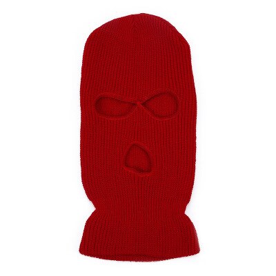 Ski Masker Gebreide Gezicht Cover Winter Bivakmuts Volgelaatsmasker Voor Winter Outdoor Sport Cs Winter Drie 3 Gat Bivakmuts gebreide Muts: red