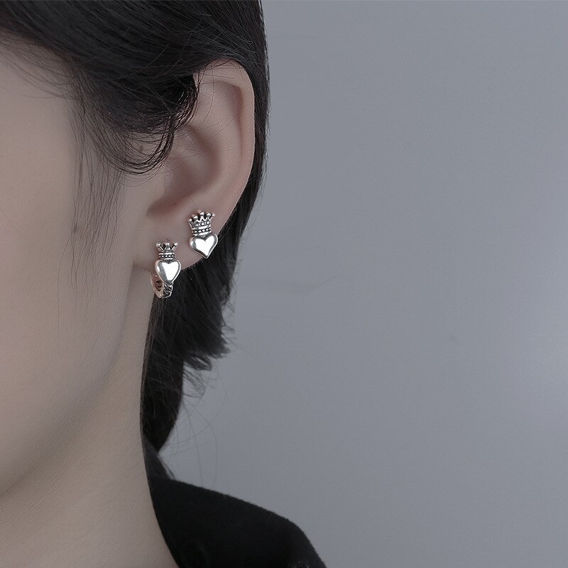 XIYANIKE Silver Color Crown Love Heart Earring Female Retro Temperacy Romantic Handmade Jewelry Accessories