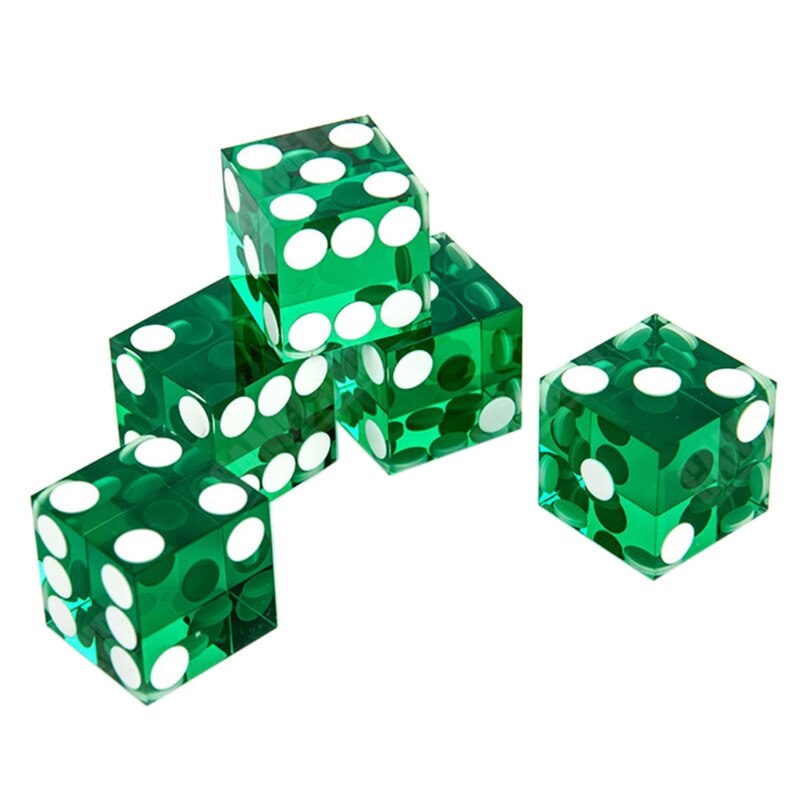 5pcs/set High-grade Acrylic Transparent Dice Six Sided D6 19mm Game Dice with Razor Edges: Green