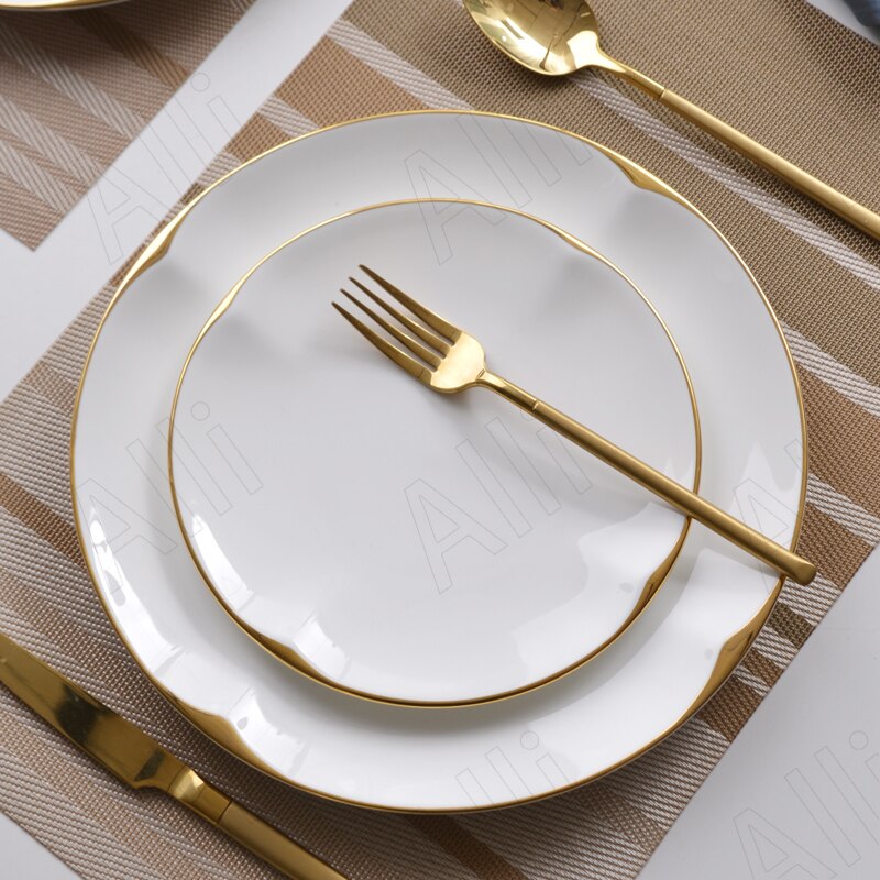 Northern Europe Ceramic Plate Hotel Desktop Golden Stroke Spaghetti Plates Home Western Steak Dish Modern Kitchen Tableware
