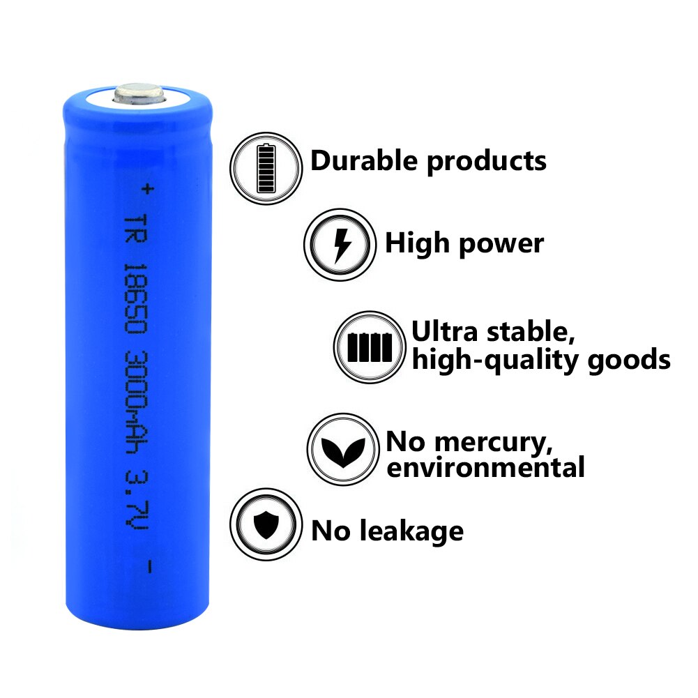 1/2/4/6/8/10Pcs BLUE Pointed 18650 Battery 3.7V 3000mAh Lithium Charging Rechargeable Batteries Li-ion Cell For Flashlight