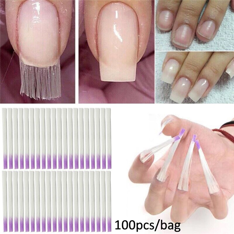 100 stk fibernails negle akryl tips negle extension fiber sæt glasfiber negle forlænger pakke fiber glas negle byggegel