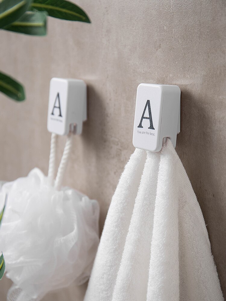 2pcs Letter Seamless Adhesive Wall Mounted Towel Clip Strong Bearing Stick Hook Kitchen Hanger Bathroom Kitchen supplies Hooks