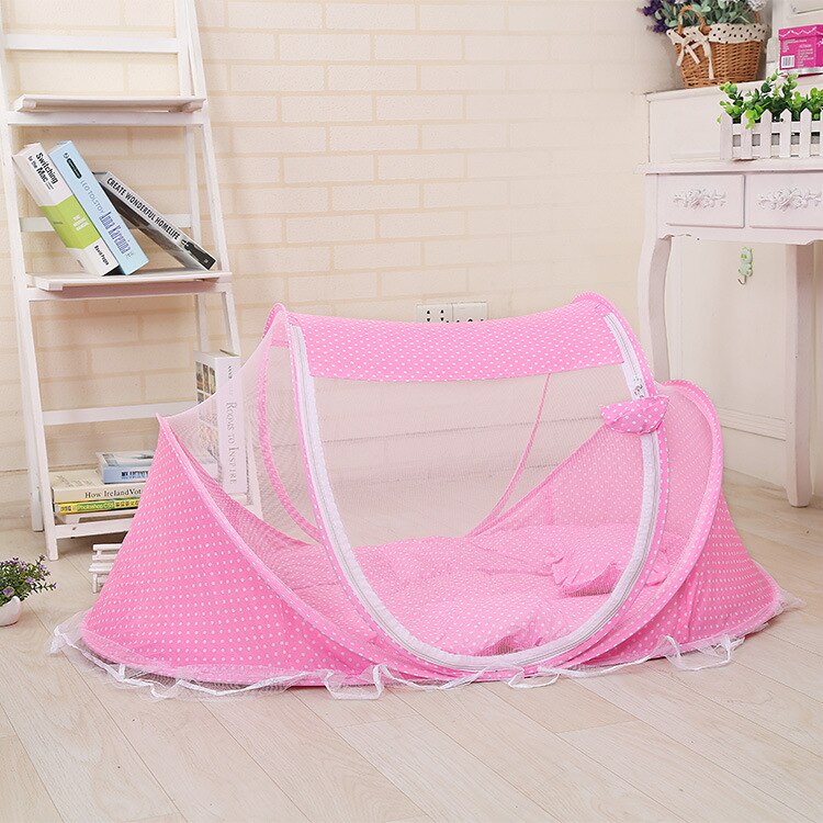 Newborn Infant Baby Bedding Crib Netting Anti-mosquito Net Foldable 4pcs Baby Mosquito Net Suit or 2pcs Cool Pillow Mattress Set