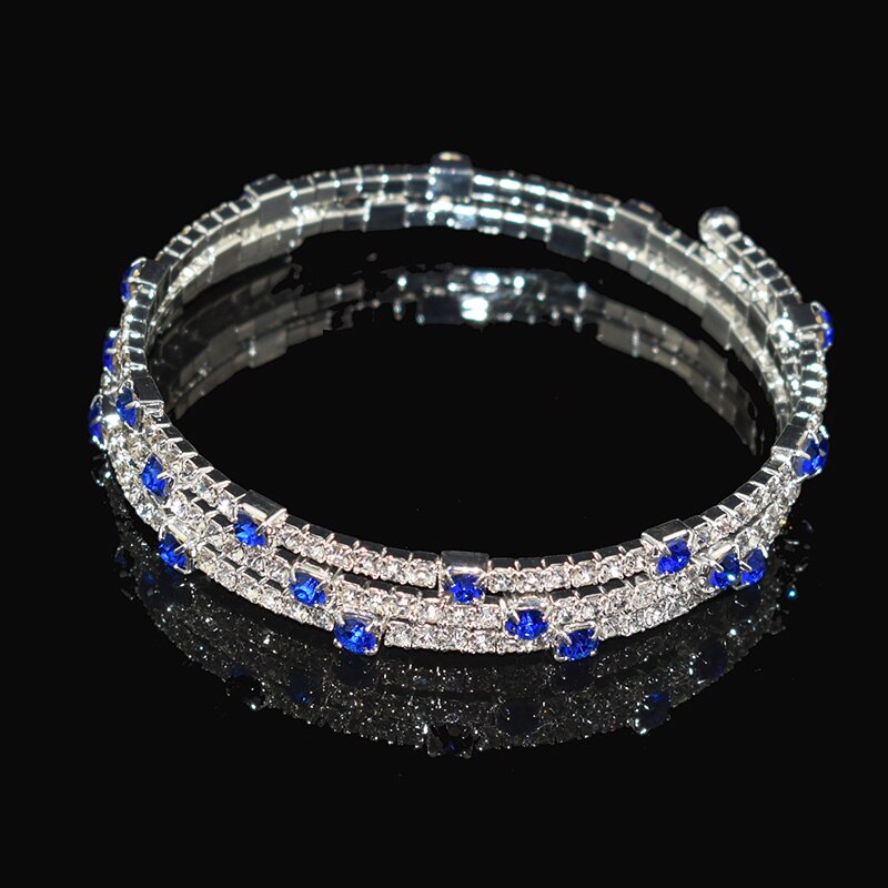 Pulsera de cristal de lujo para mujer, brazalete chapado en oro y plata para novia, pulsera de diamantes de imitación de 7 colores para mujer, de dama de honor para , joyería: Sapphire blue 5x1d