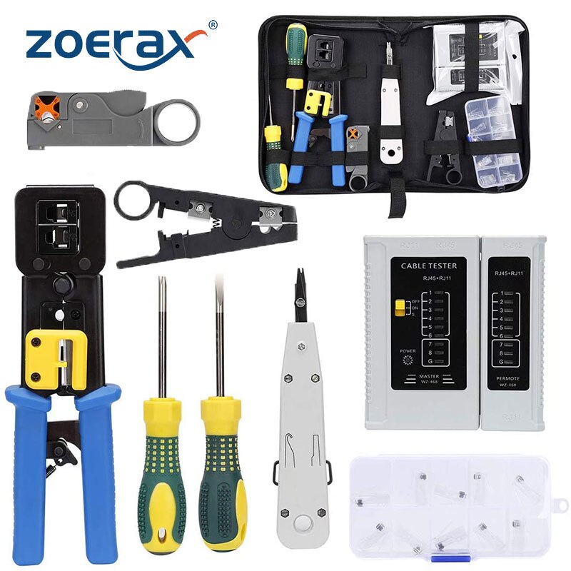 ZoeRax – Kit d'outils de sertissage Rj45 pour CAT5/CAT6, entretien des ordinateurs, testeur de câbles LAN, Kit d'outils de réparation de réseau