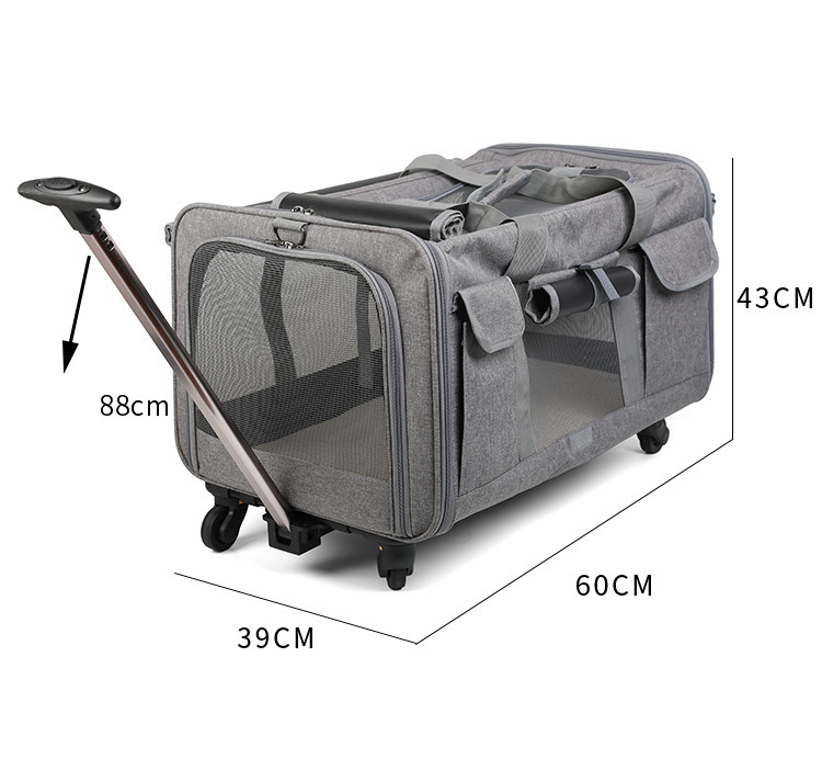 Valise à roulettes universelles détachables pour animaux de compagnie, grande capacité, respirante, pliable, pour chiens et chats