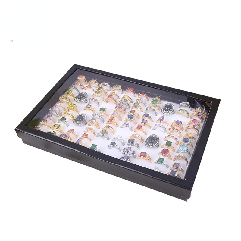 12 -100Slot Velvet Sponge Ring Display Box Cardboard Jewelry Storage Case Holder Showcase Ring Cufflink Jewelry Tray