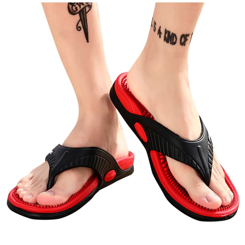 Casual Simple Men Beach Flip Flops Shoes Sandals Male Bath Slipper Casual Flat Shoes material comfortable A50: Red / 42