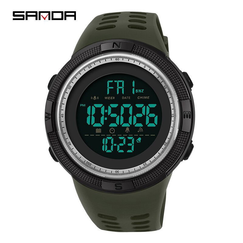 Sanda men's electronic watch sports watch casual men's watch men's electronic watch to send boys: Army Green