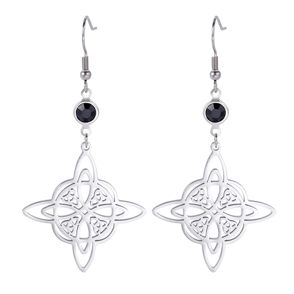 Unift Pendientes góticos de acero inoxidable para mujer y hombre, aretes de pentagrama de Triple runa, fase lunar, joyería Vintage, Piercing de oreja, nudo de bruja: Zinc negro plateado