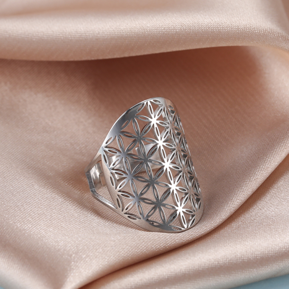 LIKGREAT Anelli regolabili con fiore della vita Vintage per le donne nuovo anello in acciaio inossidabile vichingo regalo di gioielli con amuleto con geometria sacra