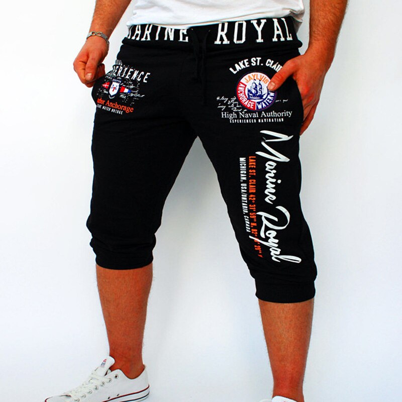 Outdoor zomer Actief Sport GYM Digital printing Jogging Joggers Running Fottball Training track been Capri broek: Black / XXL