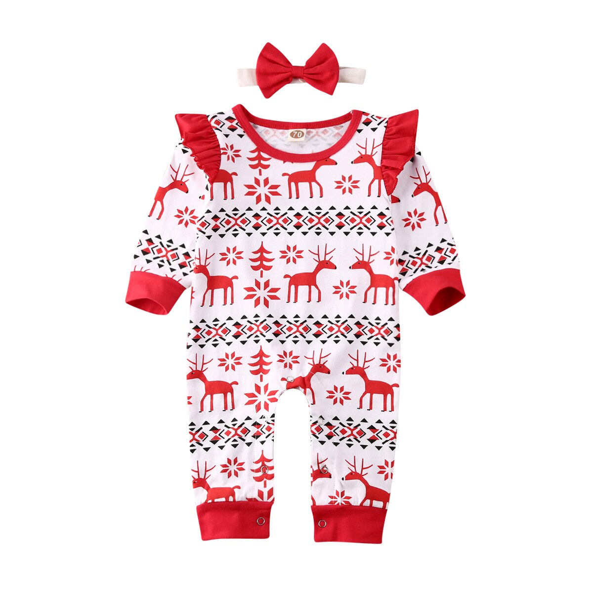 Herfst herfst kerst babymeisje geruite hertenprint romper jumpsuit kerst geruite destival kledingset: B / 18m