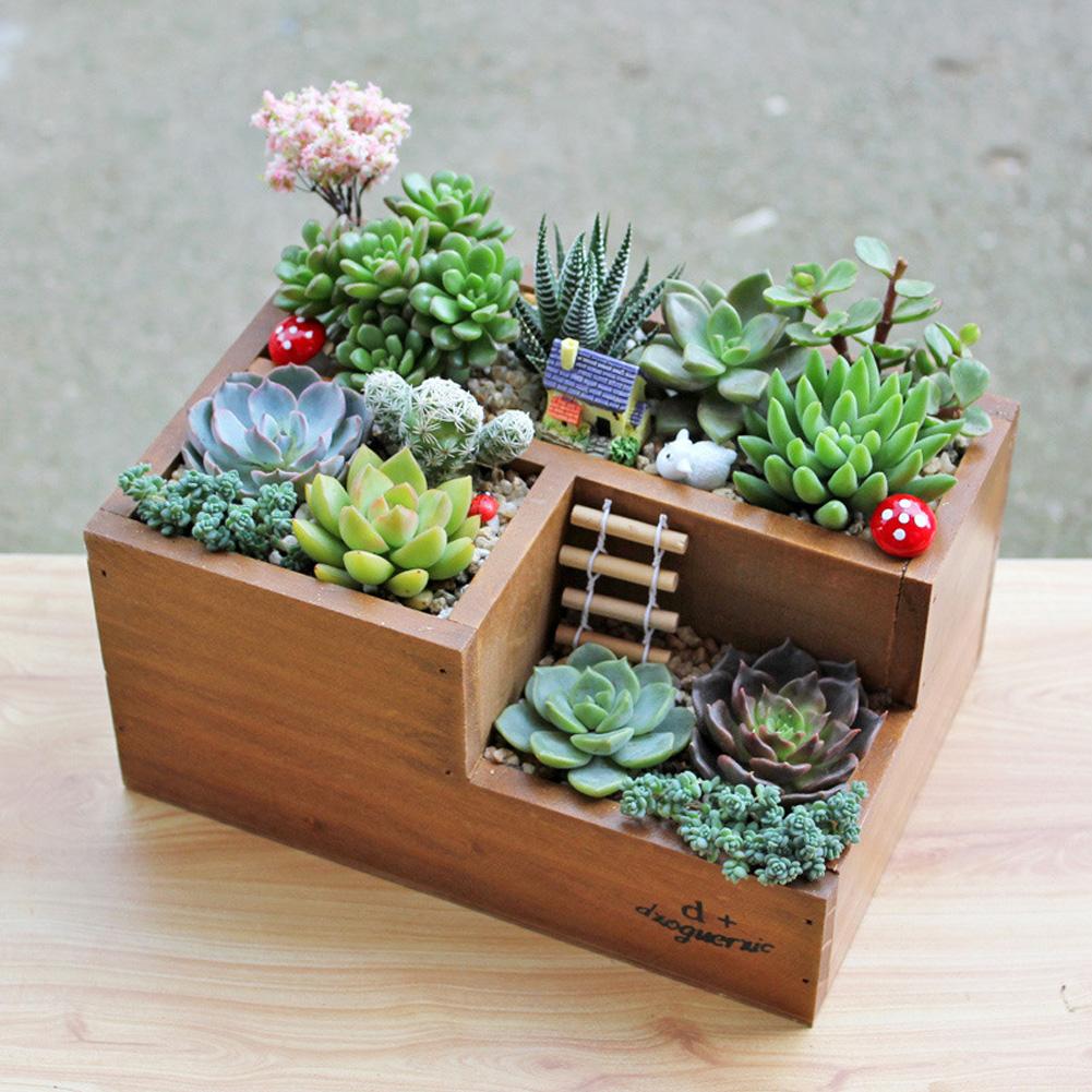 Handmade Rustic Antique Wooden Box Wooden Flower Garden Succulent Plant Pot Retro Storage Box Office Decor Flower Bed