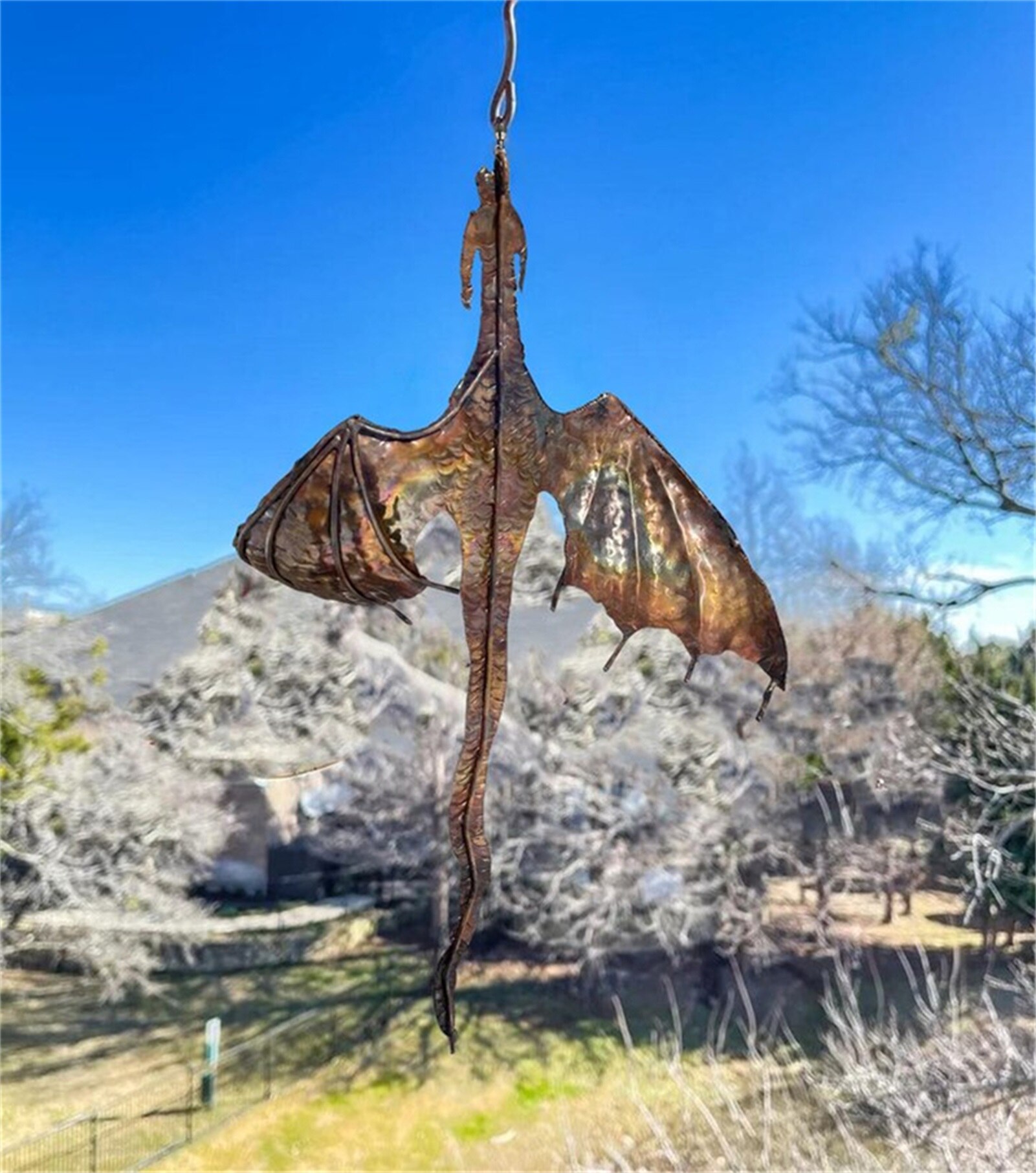 Interesting Bat And Dragon Shape Iron Wind Chimes Sculpture Of Art Garden Crafts And Outdoor Decorations Amazing Artist