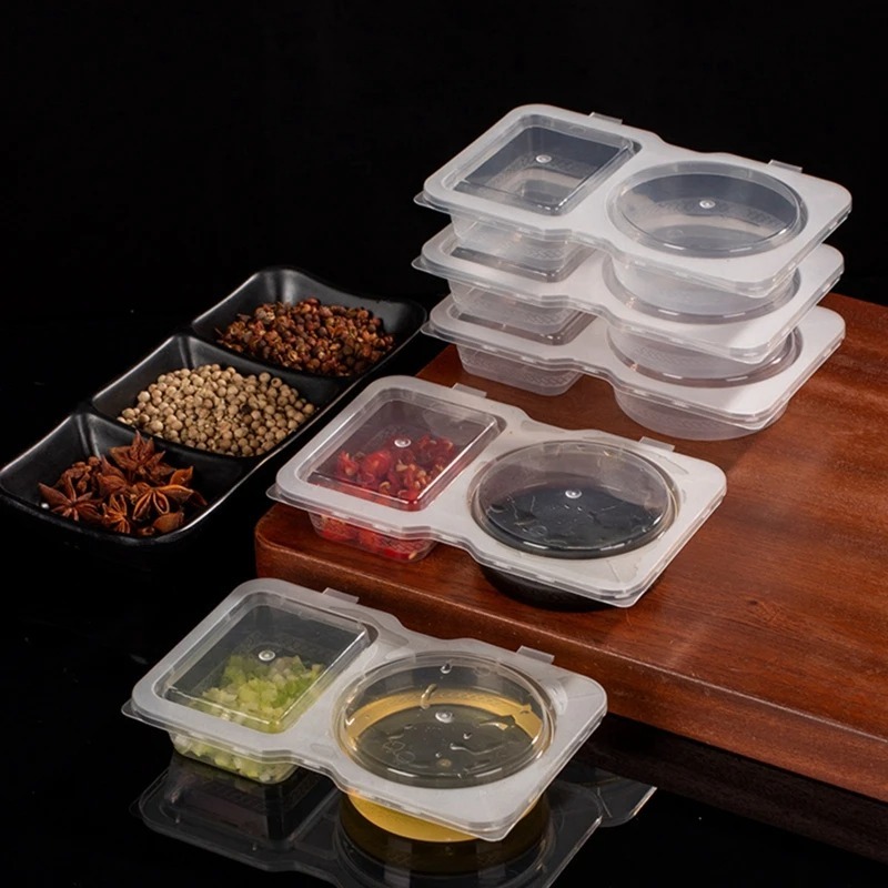 5/10/20PCS Dubbele Compartiment Kruiden Container met Deksel Draagbare Compartiment Snack Container Saus Bemonstering picknick Reizen