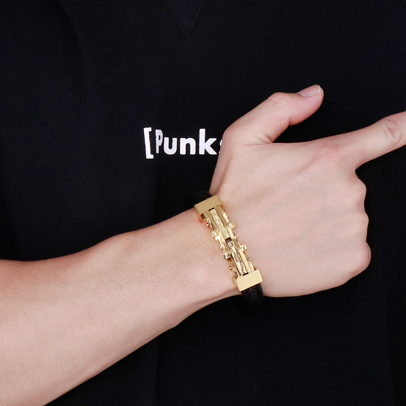 Trendy Leather Bracelets Men Stainless Steel Braided Rope Bracelets For Male Bracelets Jewelry Pulsera Hombre