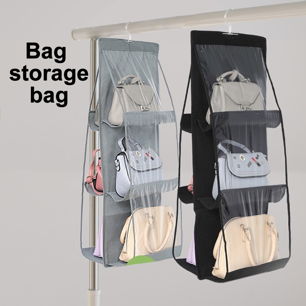 6 Pocket Foldable Hanging Bag 3 Layers Folding Shelf Bag Purse Handbag Organizer Handbag Storage Hanging Door Pocket Closet Hang