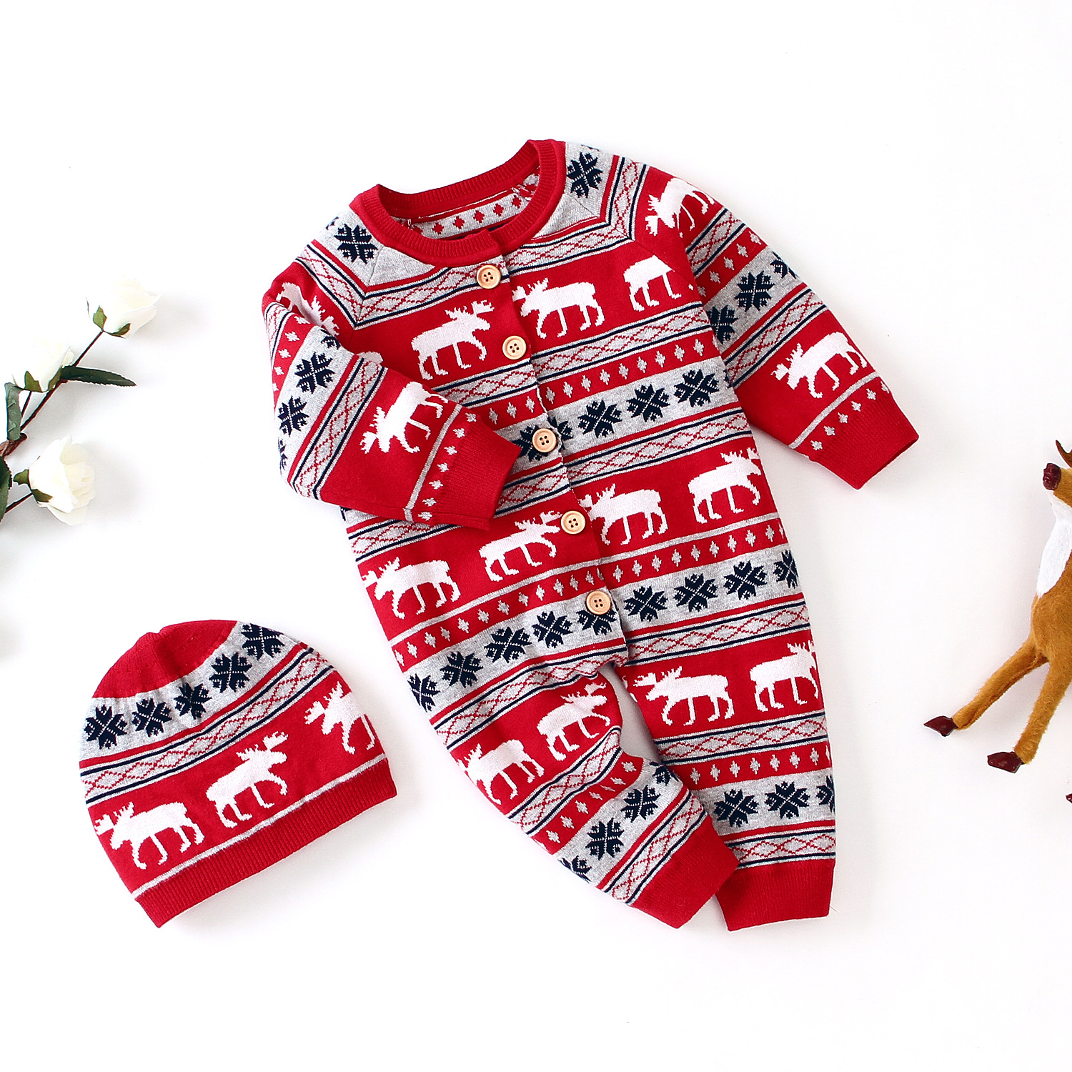 Baby Mädchen Weihnachten Strampler Herbst Langarm Neugeborenen Jungen Overalls Rentier Gestrickte Kleinkind Overalls Kinder Kleidung