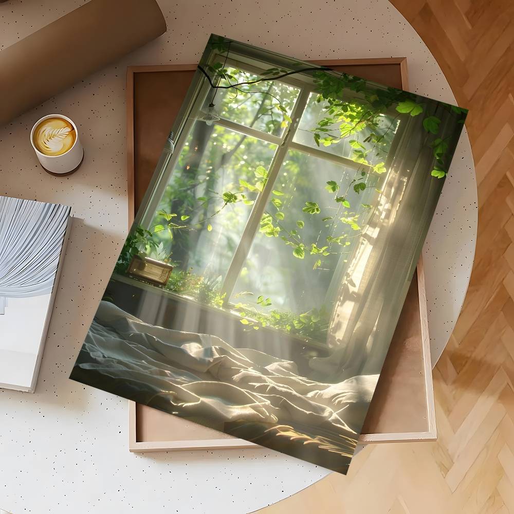 Groene landschap raamposter zelfklevende poster muurdecoratie geschikt voor woonkamer, slaapkamer, bar, babykamer hd frameloos: Xl / Zilver