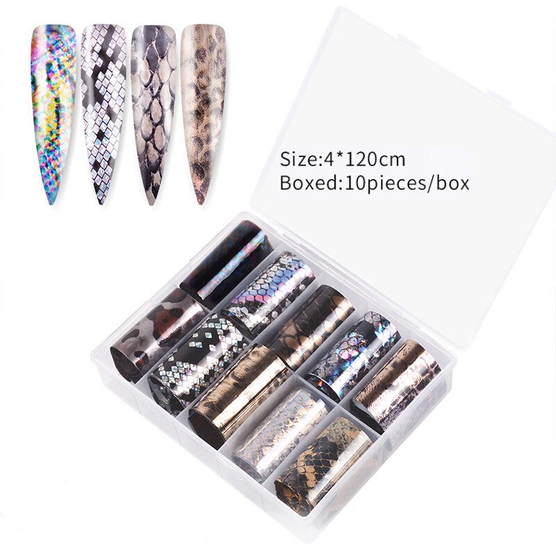 Snakeskin Marble Sticker Set Gold and silver Nail Foils Transfer Wraps Nail Art Decoration Star transfer paper 10Rolls/Bottle: 11