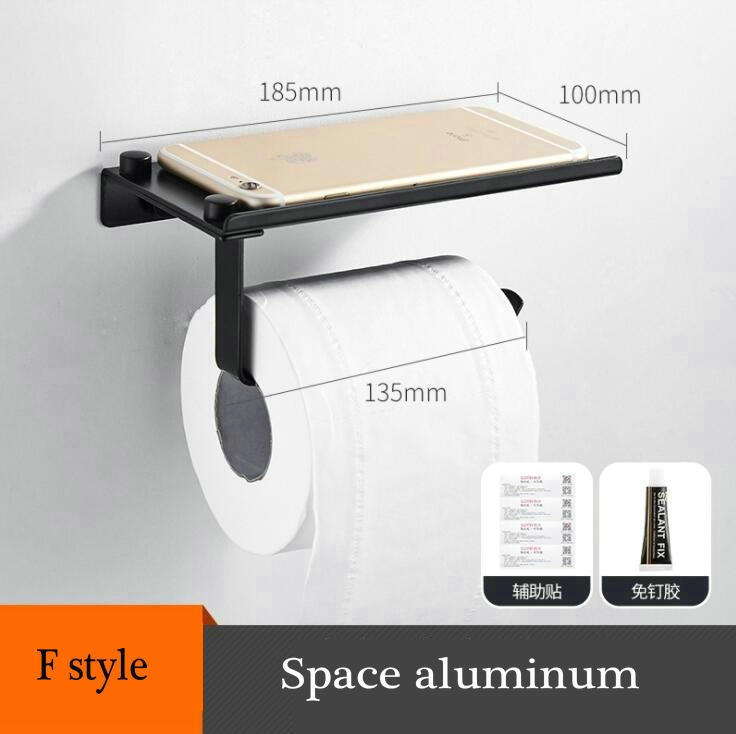 Wall Mounted wall install Bathroom Roll Paper Box paper holder space aluminum Toilet Paper Holder black: F Style