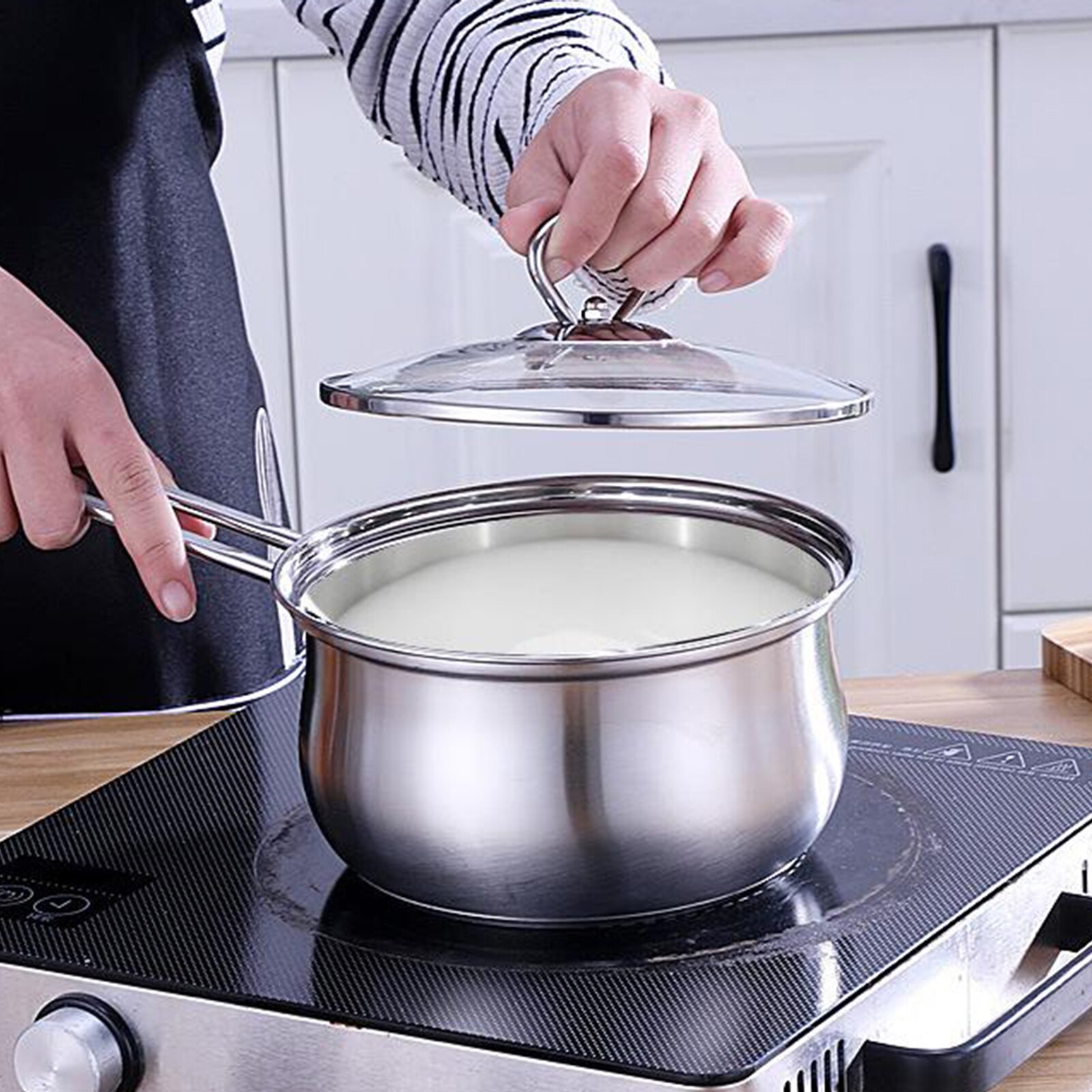 Milk Sauce Soup Pan Stock Pot Stockpot w/ Lid Non Stick Picnic Cookware