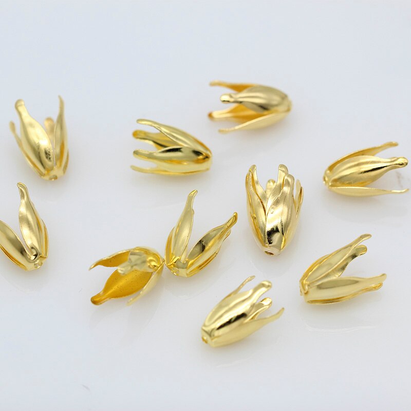 100p 13mm sølv forgyldte blomsterblade spacer perler endestykker perler kasketter smykker gør fund diy beading smykke perler: Guld