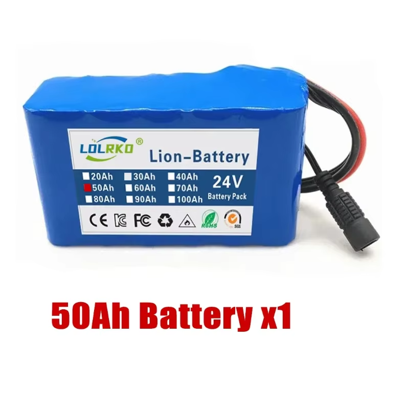 24V 50Ah 18650 Lithium Battery Pack - 6S2P 50000mAh Rechargeable Li-ion Battery with Fast Charger, Safe & Durable
