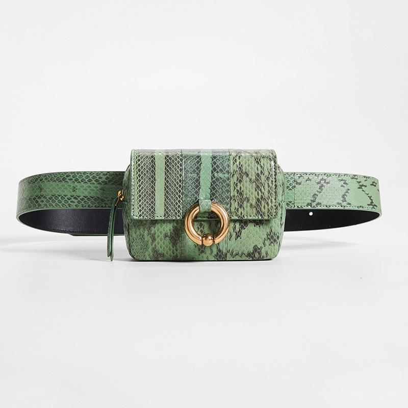 Belt Bags Waist Bags Fanny Pack For Women High-end Leather Serpentine Lady Phone Bag Handy Bum Bag: Green