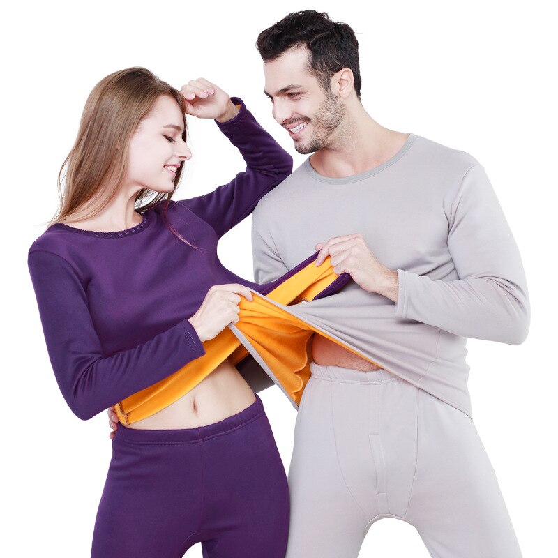 Autumn Winter Velvet Thick Thermal Underwear For Women Warm Layered Pajamas Set Cotton Thermal Male Long Johns