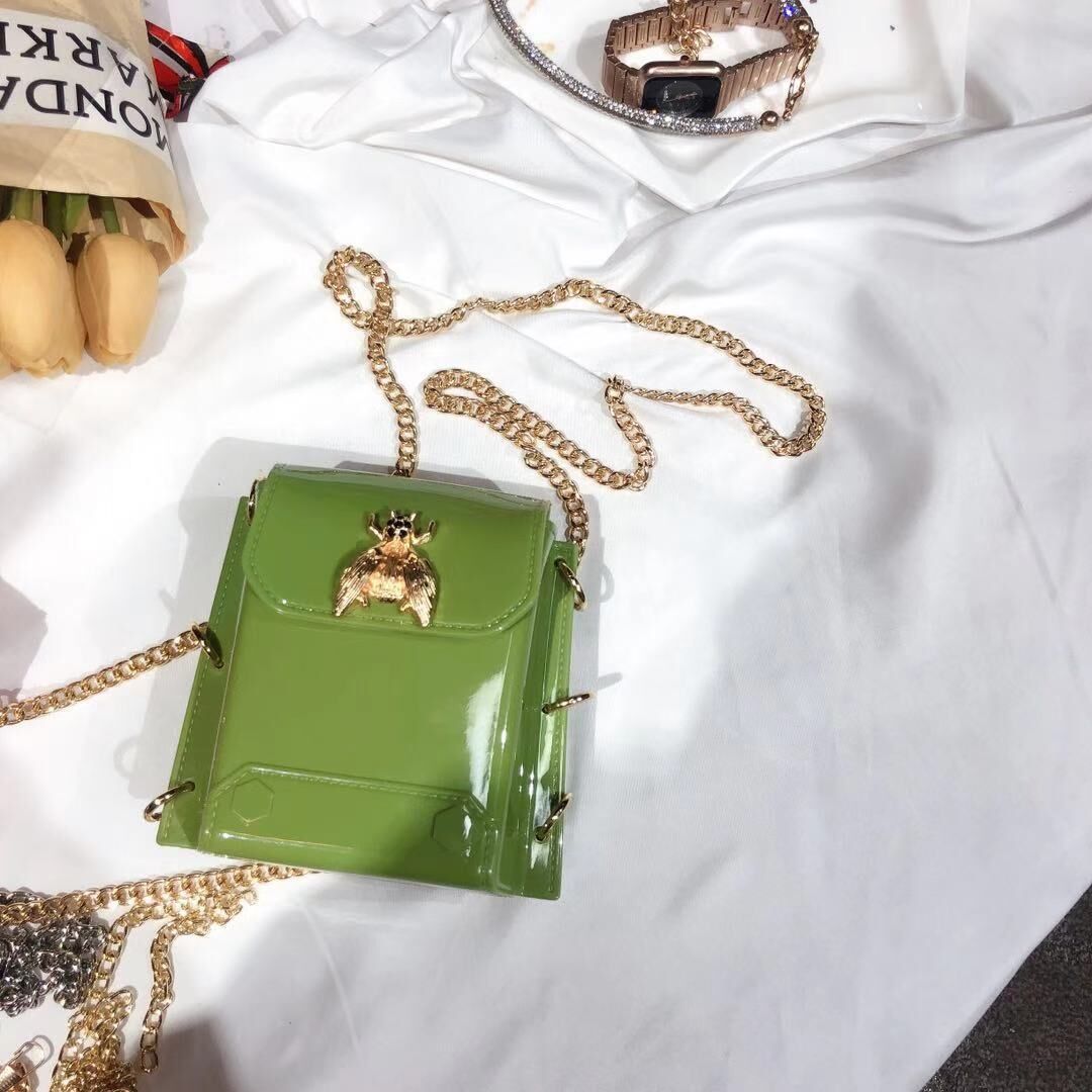 spring and summer mini bee bag shoulder messenger jelly bag live bag: Green