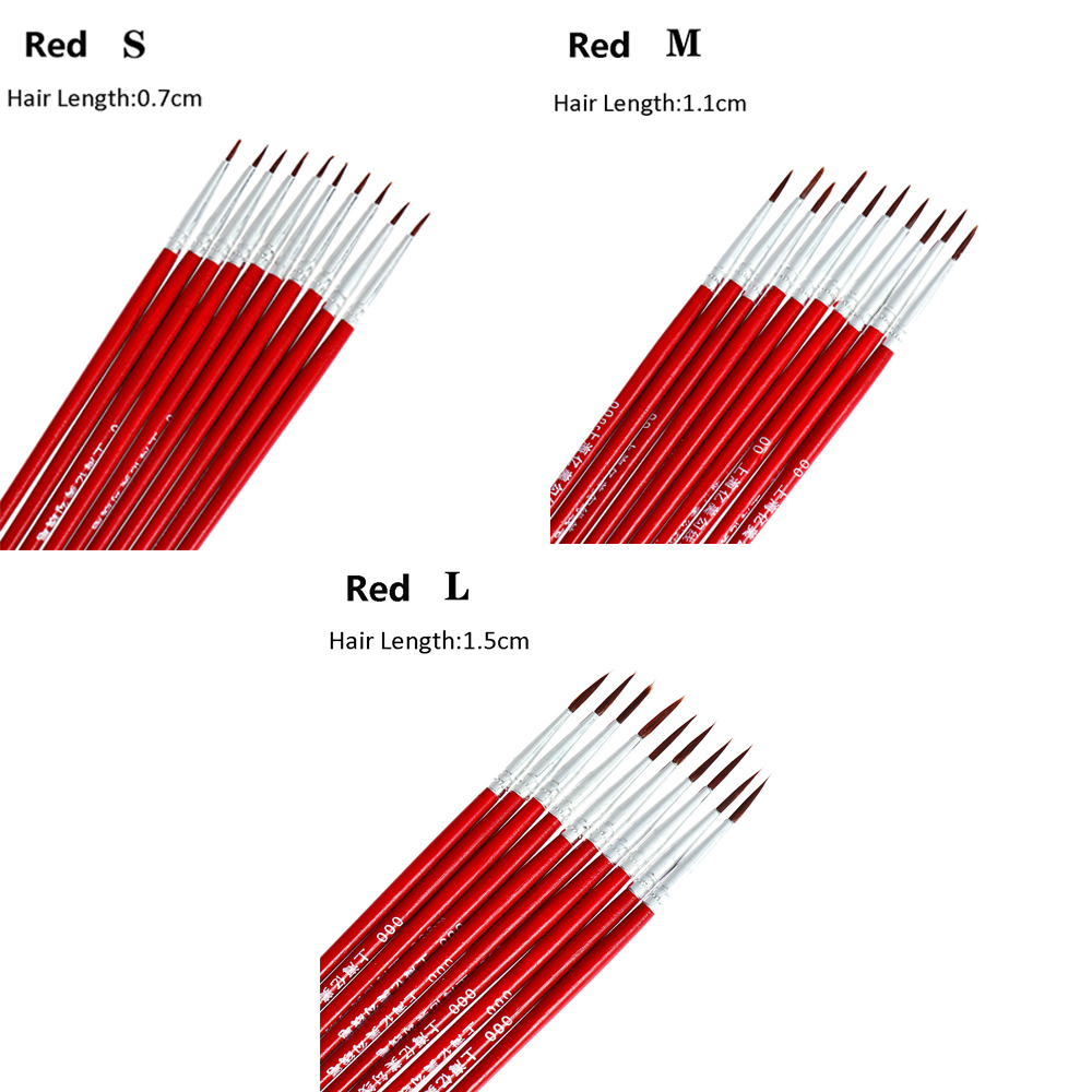 10PCS Acryl Holz Hand Gemalt Dünne Malerei Pinsel Feine Nylon Haar Haken Linie Stift Zeichnung Kunst Liefert Rot/ schwarz/Weiß Stift