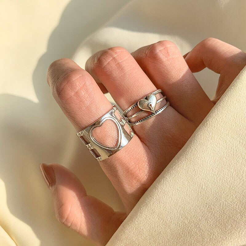 Evimi 925 Sterling Zilveren Ringen Voor Vrouwen Trendy Elegante Vintage Creatieve Holle Liefde Hart Partij Sieraden Minnaar