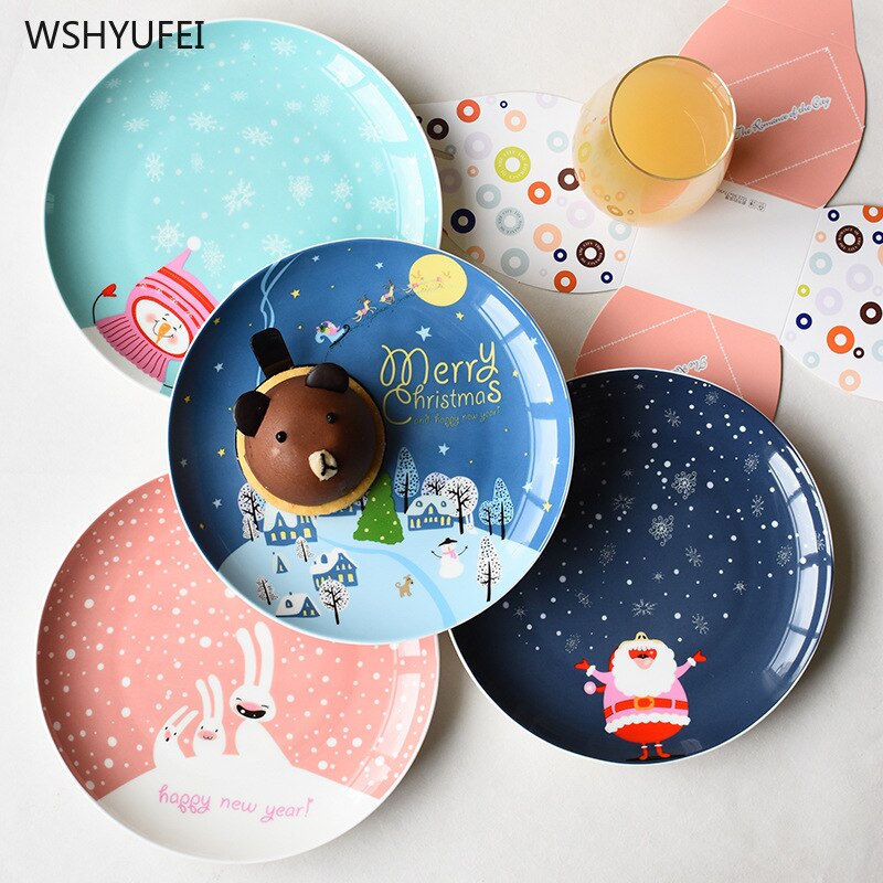 Christmas ceramic plate cartoon character hand-painted steak plate fruit snack home storage plate bone china Western plate