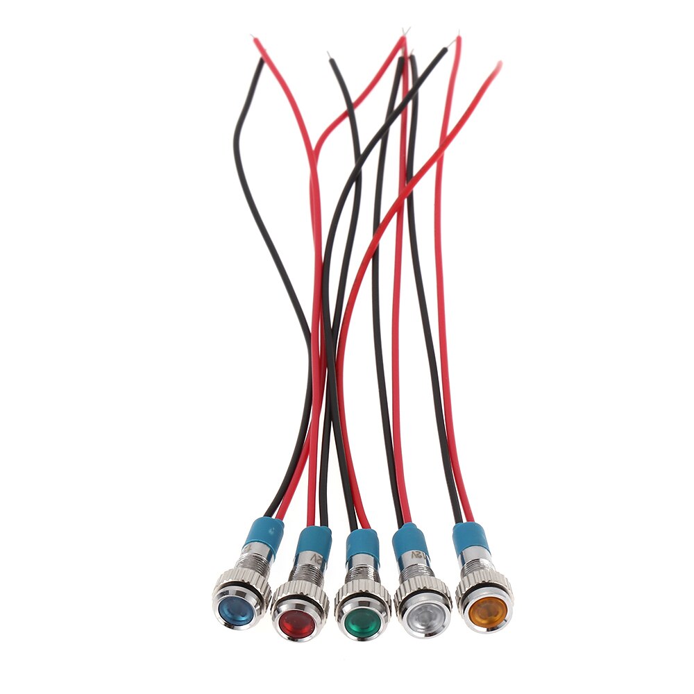 1Pcs 6mm LED Metal Lndicator Light 3V 5V 6V 9V 12V 24V 220V Waterproof Signal Lamp With Wire Red Yellow Blue Green White