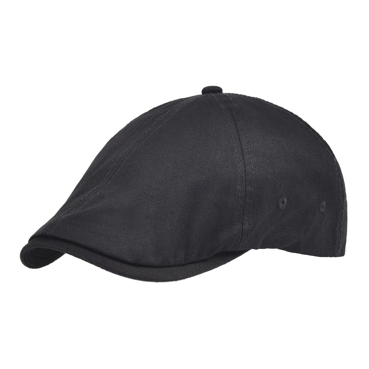 VOBOOM – bérets en coton pour homme et femme, casquette plate en sergé de coton, style Cabbie, décontracté, ajustable, élastique, printemps été: Black