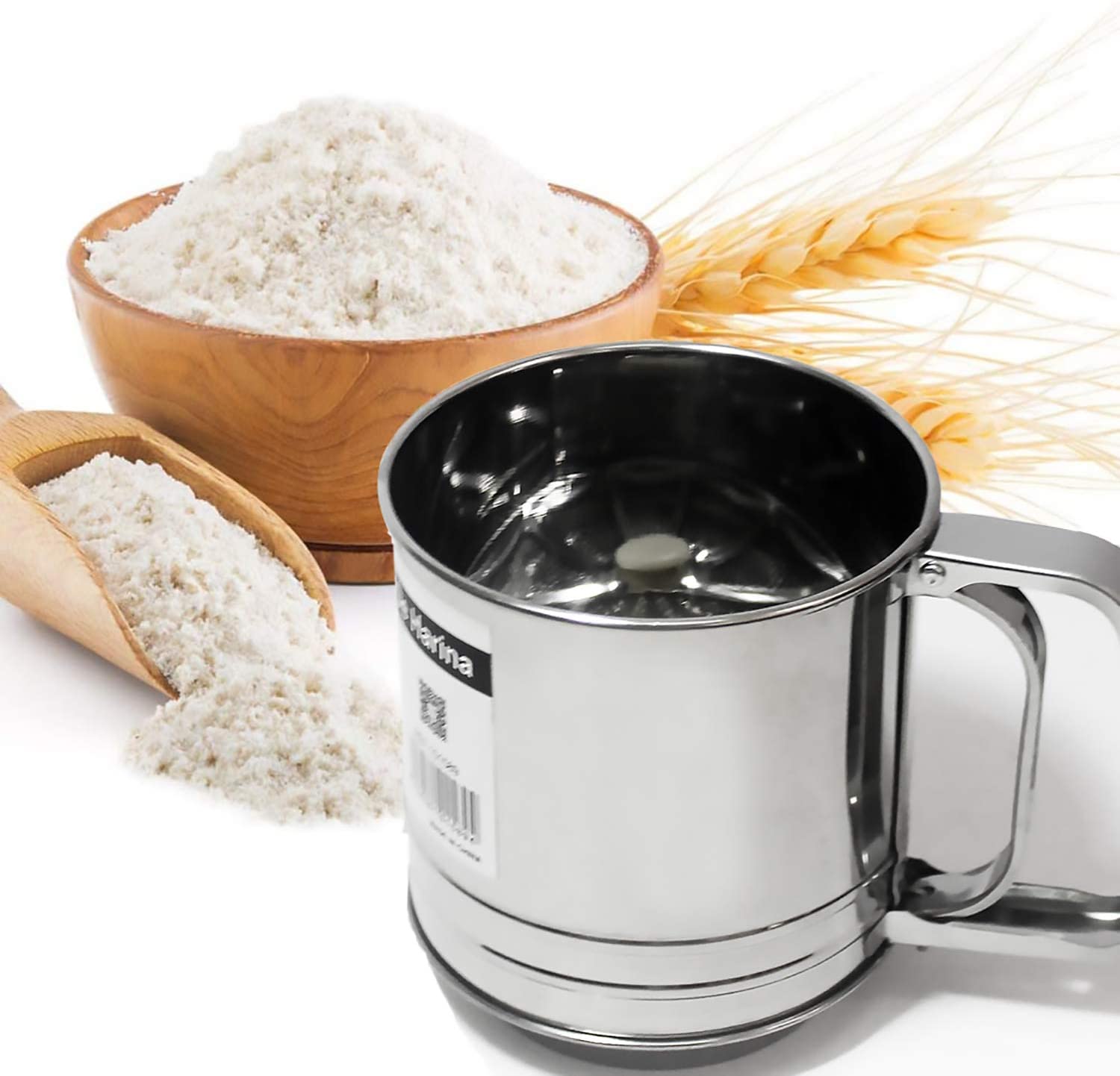 Tamizador de harina para 250/500 gramos Acero Inoxidable Acción de Gatillo Tamiz manual Tamizador Harina Tamiz para repostería