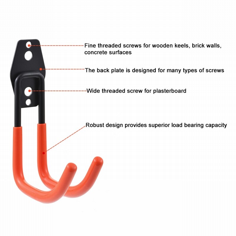 5 Hooks Wall Mounted Storage Racks Orange Warehouse Hook And Screw Installation Heavy Duty for Organizing Power Tools Holder
