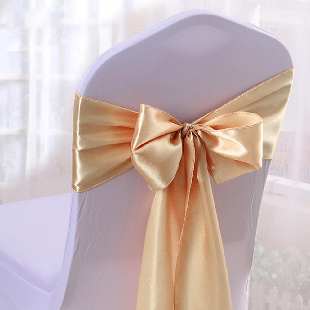 50 stücke Hochzeit Satin- Stuhl Schärpen Gold Hochzeit Stuhl Gürtel Band Organza BöGen Krawatte für Hochzeit Bankett Party-Veranstaltung Liefert pfirsich: Schleife-Champagner