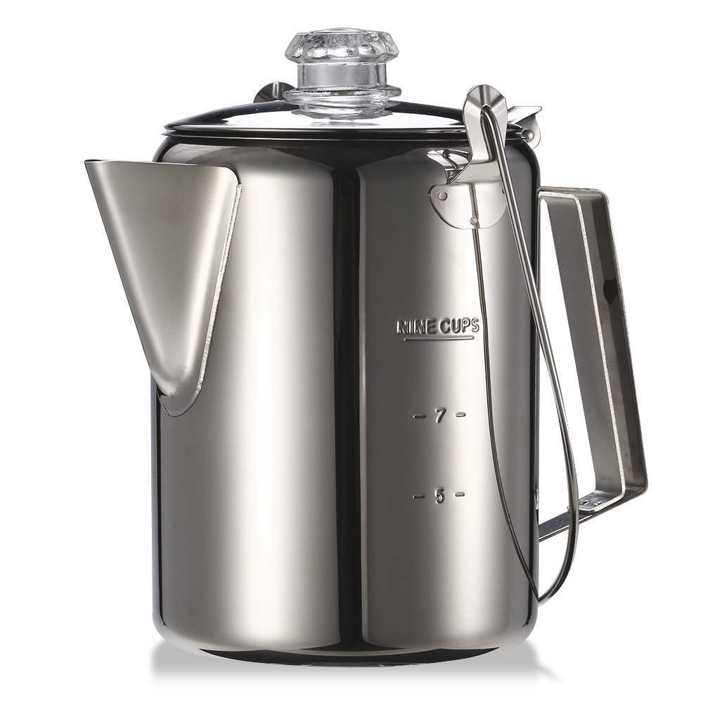 9 kop markering rustfrit stål perkolator kaffekande camping hjem køkken kontor vandkedel kaffemaskine: Default Title