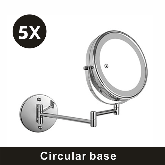 8 inch Wall Mounted Makeup Mirror 3X / 5X Magnifying Double Side Folding Arm Extend Bathroom Smart Hotel Cosmetic Mirrors: 8in white light 5x